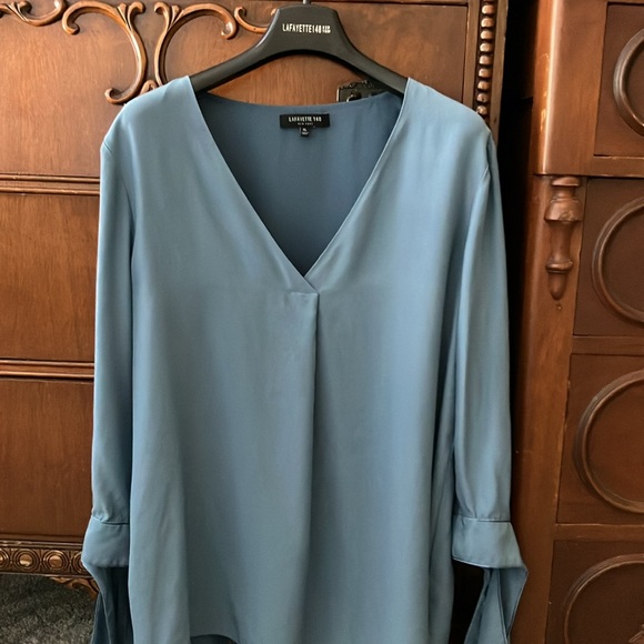 Lafayette 148 New York Steel Blue Silk Blouse size XL - Picture 1 of 8